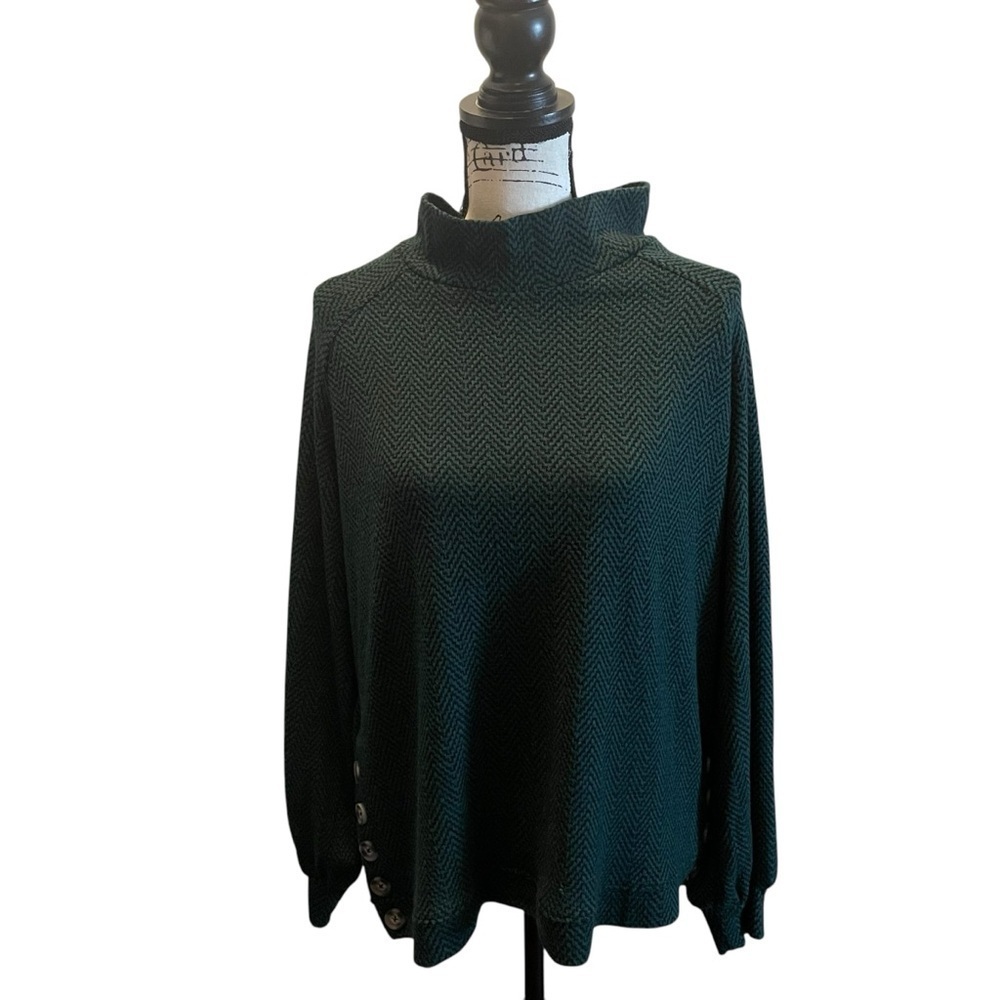 Como Blu Turtleneck Knit Sweater Green black size Large Mock Neck Balloon sleeve